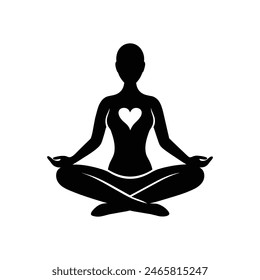 Lotus position in yoga meditative position. White background. Silhouette, illustration