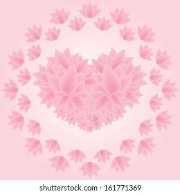 Lotus psychedelic concentric floral ornament with a heart inside vector illustration