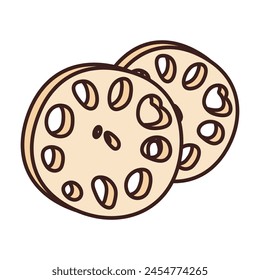 Lotus root two slices. Japanese, thai and chinese cuisine, food. Vector isolated illustration.