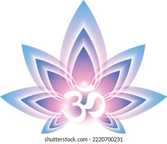 Lotus sacral flower with OM mantra vector illustration. Spiritual symbol.