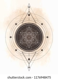 Lotus and Sacred Geometry. Ayurveda symbol of harmony and balance, and universe. Tattoo flesh design, yoga logo. Boho print, poster, t-shirt textile. Anti stress book. Isolated vector illustration.
