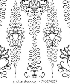 Lotus and Sacred Geometry. Seamless pattern. Unamole Hindu symbol of wisdom and path to perfection. Tattoo, yoga logo, Buddhism design, print, poster, t-shirt, textile. repeating vector illustration.