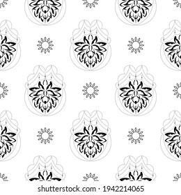 Lotus seamless pattern. Black and white. Good for garments, textiles, backgrounds and prints. Vector illustration.