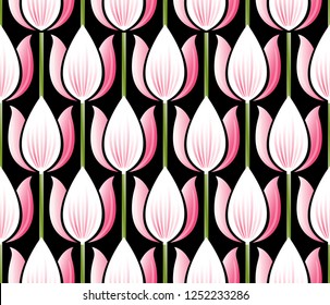 Lotus seamless pattern. Floral interior wallpaper. Pink flowers print