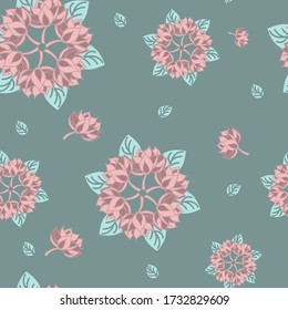 Lotus seamless pattern flower in vintage style. Vector vintage illustration. Soft and pastel color. Coral and pink lotos lotus on color background.