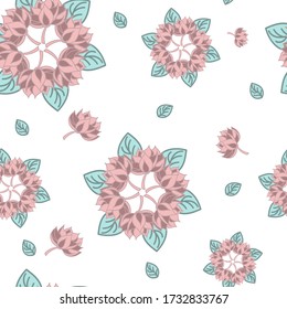 Lotus seamless pattern flower in vintage style. Vector vintage illustration. Soft and pastel color. Coral and pink lotos lotus on light white background.