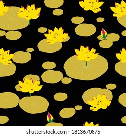 Lotus seamless pattern with Golden colors and black background