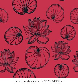 lotus seamless pattern hand drawn sketch, black and red