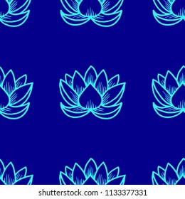 Lotus. Seamless pattern. Oriental Indian Chinese Traditional. Blue background