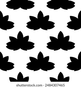 lotus Seamless pattern. white black silhouette. Chinese plant on water. The Asian Botanical element symbolizes purity, peace, harmony, fertility and chastity. Hand drawn vector illustration.