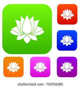 Lotus set icon color in flat style isolated on white. Collection sings vector illustration
