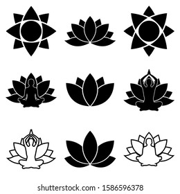 Lotus set icon, logo isolated on white background. Yoga, meditation