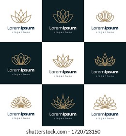 Lotus set logo design template gold / golden color. Flower logo abstract beauty spa salon cosmetics brand linear style. Elegant, luxury and universal premium vector sign.