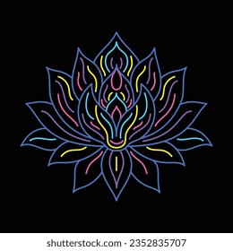 Lotus sign in line art style on black background.