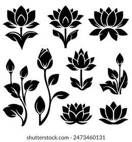 Lotus Silhouette, Ideal para la Naturaleza y la tranquilidad Temas - Ilustración vectorial plana