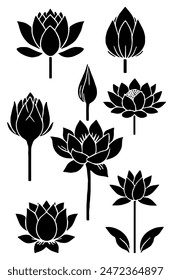 Lotus Silhouette: Symbol für Reinheit und Erleuchtung, Flache Vektorillustration