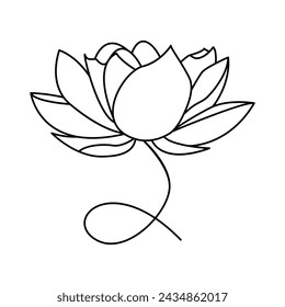 Lotus single continuous one line out line vector art  drawing  and tattoo design

