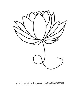 Lotus single continuous one line out line vector art  drawing  and tattoo design
