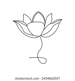 Lotus Single Continuous One Line Out Linie Vektor-Kunst-Zeichnung und Tattoo-Design
