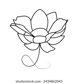 Lotus single continuous one line out line vector art  drawing  and tattoo design
