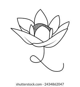 Lotus single continuous one line out line vector art  drawing  and tattoo design
