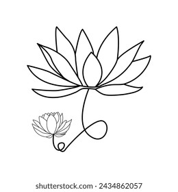 Lotus single continuous one line out line vector art  drawing  and tattoo design
