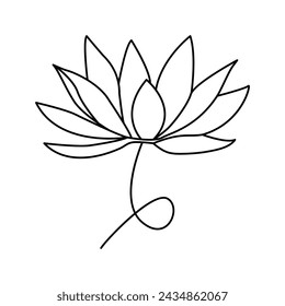 Dibujo de arte vectorial y diseño de tatuajes de una línea de salida continua de Lotus
