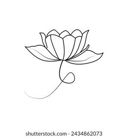 Lotus single continuous one line out line vector art  drawing  and tattoo design
