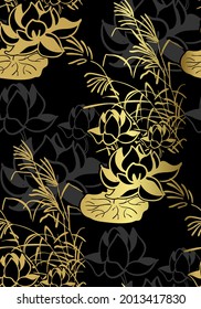 lotus sketch vector japanese chinese design seamless