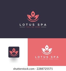 Lotus Spa Logo Design. Lotus shape with hands vector illustration. Spa creative symbol.  Lotus sign.