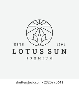 Lotus sun logo vector icon illustration hipster vintage retro .