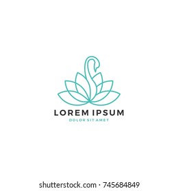 lotus swan logo vector line outline icon illustration