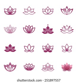 Lotus symbol icons. Vector floral labels for Wellness industry