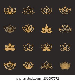 Lotus symbol icons. Vector floral labels for Wellness industry