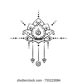Lotus tattoo hand drawn isolated vector ornament, Buddhism sacred geometry symbol of wisdom and enlightenment 