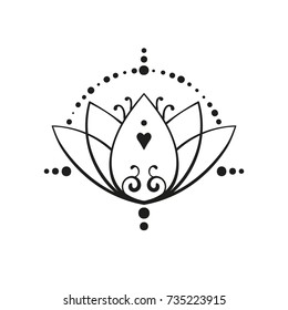 Lotus tattoo hand drawn isolated vector ornament, Buddhism sacred geometry symbol of wisdom, love and enlightenment 