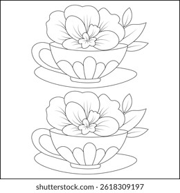 Lotus with teacup or vase in flat vector style Illustration