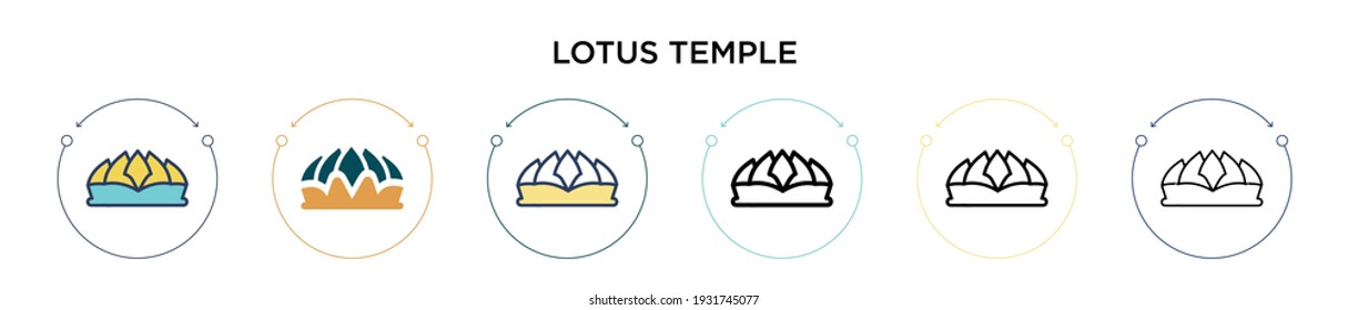Lotus temple icon in filled, thin line, outline and stroke style. Vector illustration of two colored and black lotus temple vector icons designs can be used for mobile, ui, web