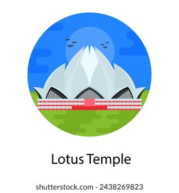 Un templo de loto en la India, icono plano y redondeado