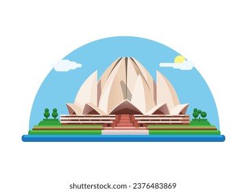 Lotus Temple India Landmark Building Flat Cartoon illustration Vector