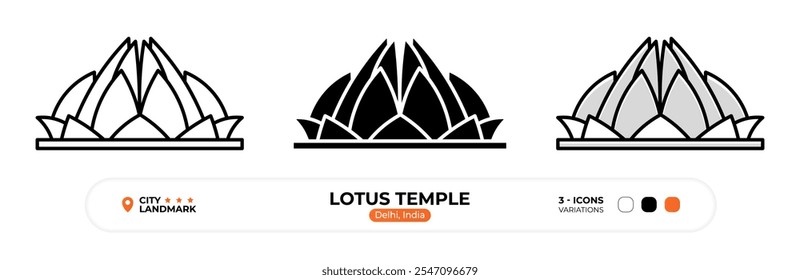 Lotus Temple Line Icon. Delhi India, Silhouette, Color Symbol, Editable Stroke.

