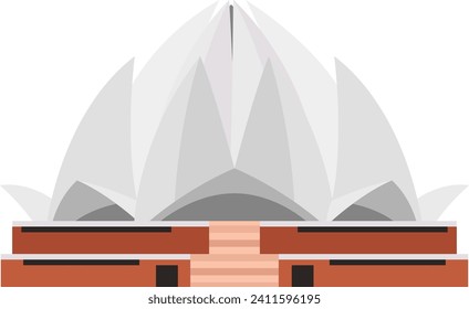 Lotus Temple vector illustration, simplified flat design of Bah ' House of Worship in Delhi, India. Iconic religious architecture and travel landmark vector illustration.