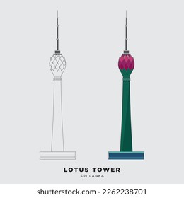 Lotus Tower, Colombo Sri Lanka. Vector illustration of Colombo Lotus Tower.