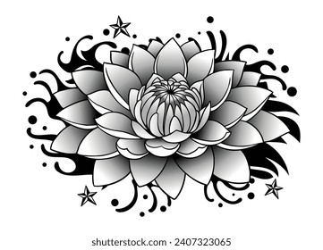 Diseño tradicional japonés de tatuaje flash para Lotus