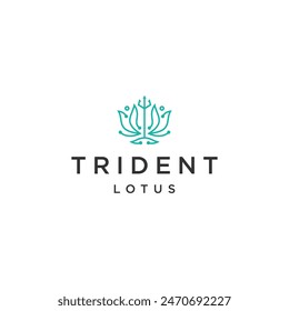 Lotus trident with line art style logo design template flat vector