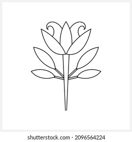 Lotus or tulip flower with leaf icon isolated. Sketch vector stock illustration. Coloring page book. EPS 10