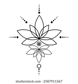 Lotus with unalome tatto. Vector illustration.