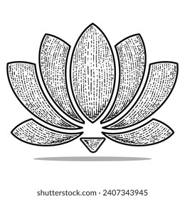 lotus vector engraving style hand drawn black and white icon