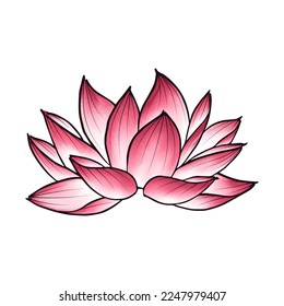 Lotus vector flower. Textured mesh isolated on white. Vectorized illustration in chinese style, painted with ink wash and watercolor.