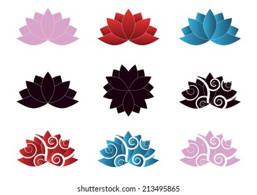 lotus vector icon color set